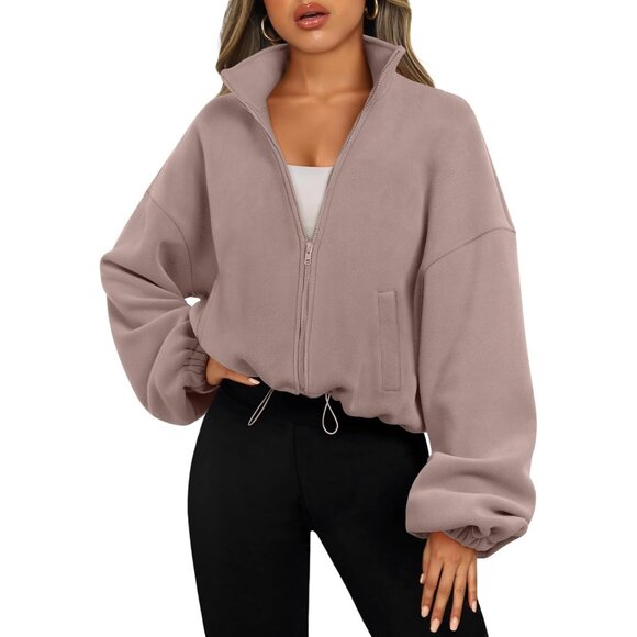〽️Womens Coffeegrey AUTOMET Oversized Fleece Sherpa Sweatshirt Fashion Jacket